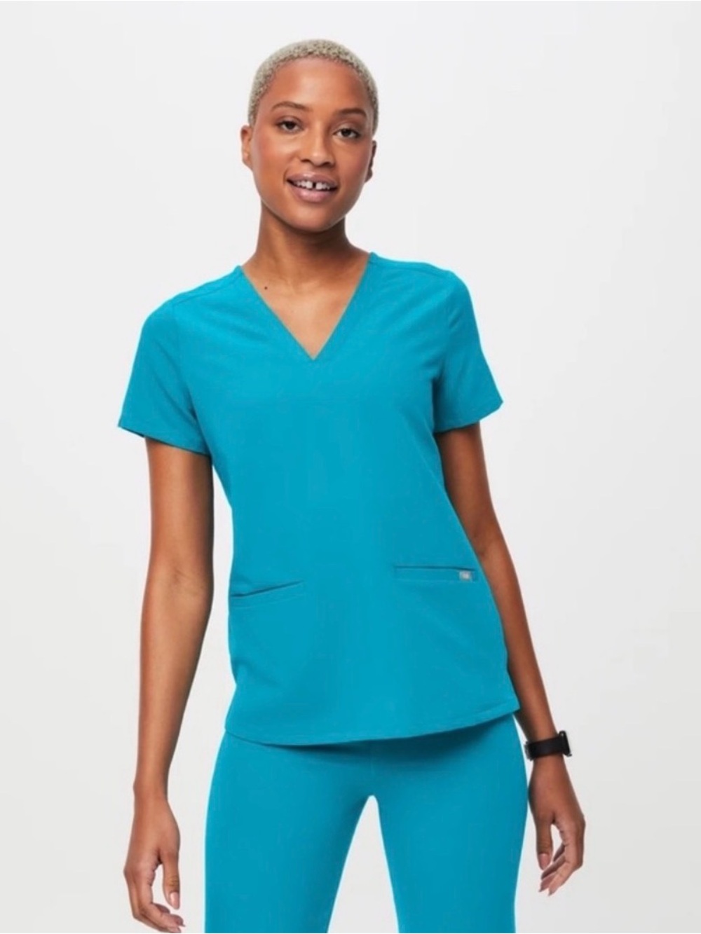 Figs Casma Three Scrub top Teal